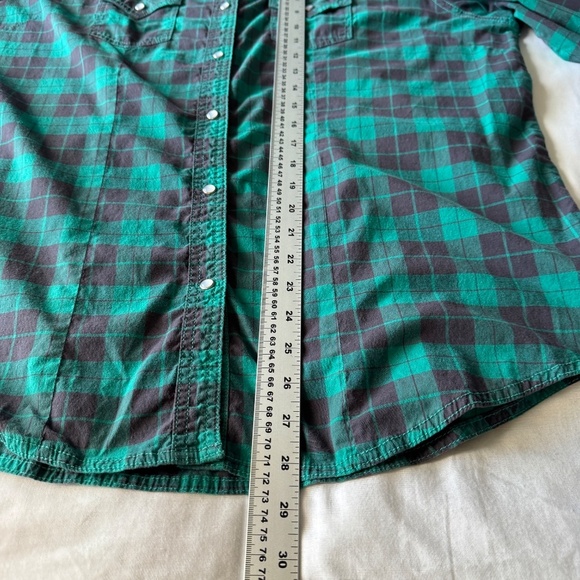Wrangler Women's Vintage Western Plaid Pearl Snap Shirt Green XXL Rodeo Stampede - Picture 12 of 14